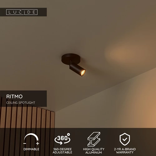Lucide RITMO - Ceiling spotlight - Ø 10 cm - 1xGU10 (MR11) - Black - USP